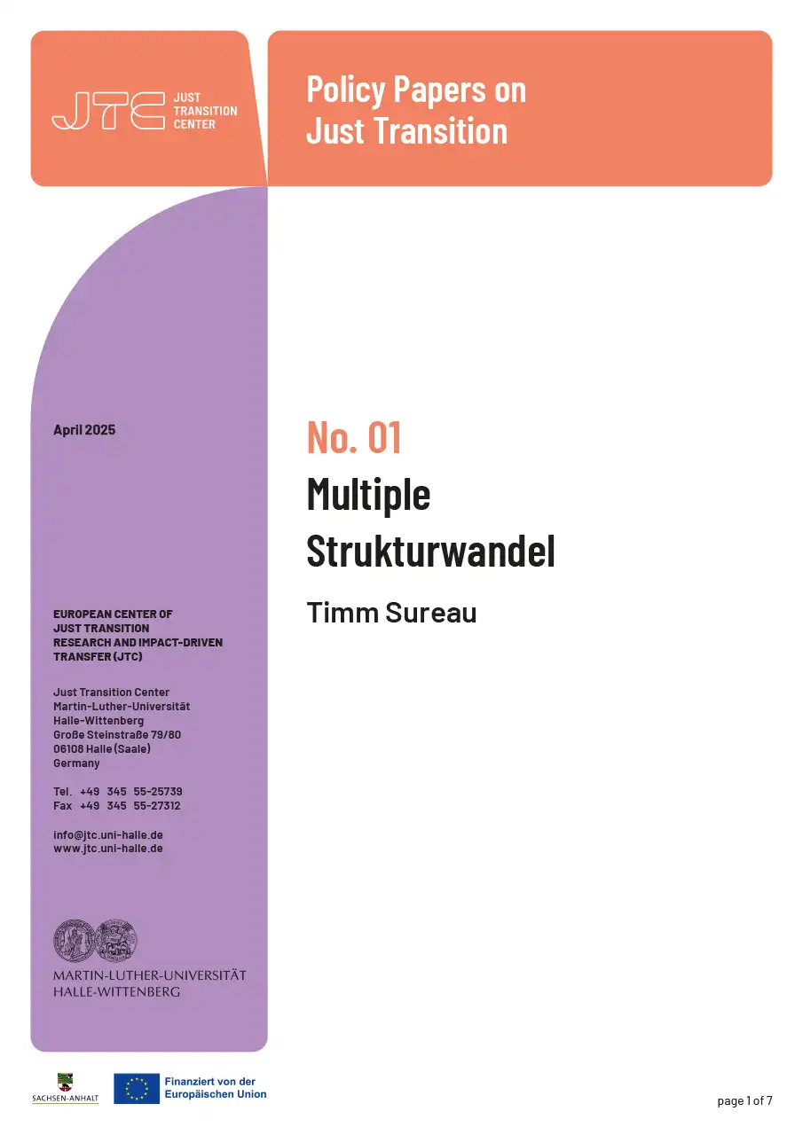 Titelblatt von "Policy Papers on Just Transition, Vol. 01: Timm Sureau: Multiple Strukturwandel"