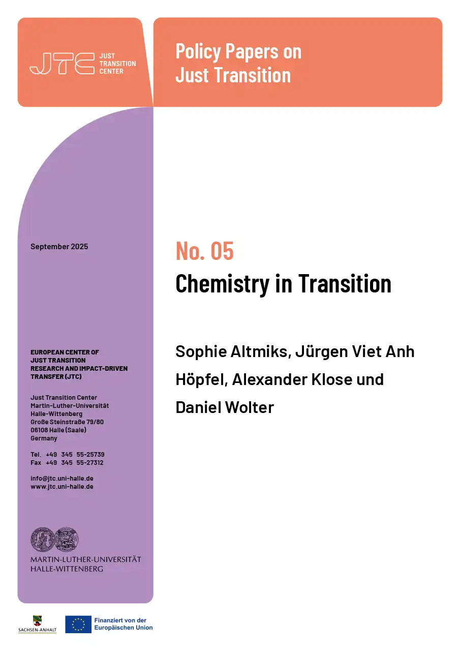 Titelblatt von "Policy Papers on Just Transition, Vol. 05: Altmiks etal_Chemistry in Transition"